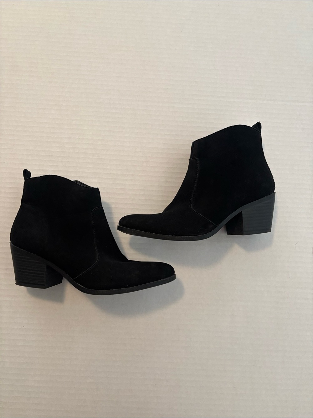 me too Black Suede Ankle Heeled Booties